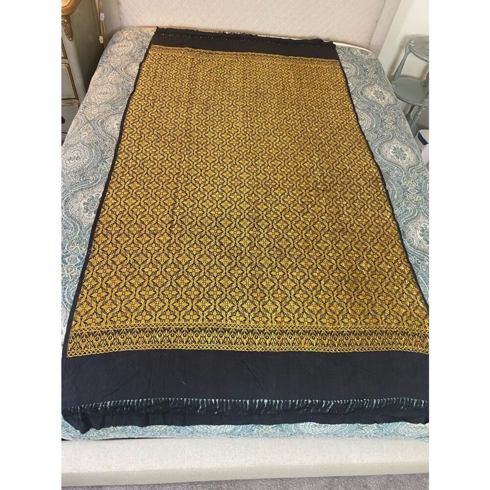 pashmina shawl/ Banorasi/ Brocade Black and Gold Patterned Scarf Wrap